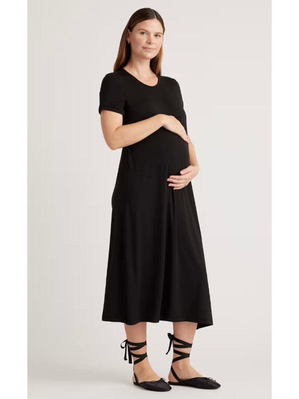 Quince Black Bamboo Jersey Maternity & Nursing T-Shirt Maxi Dress Size M Stretch